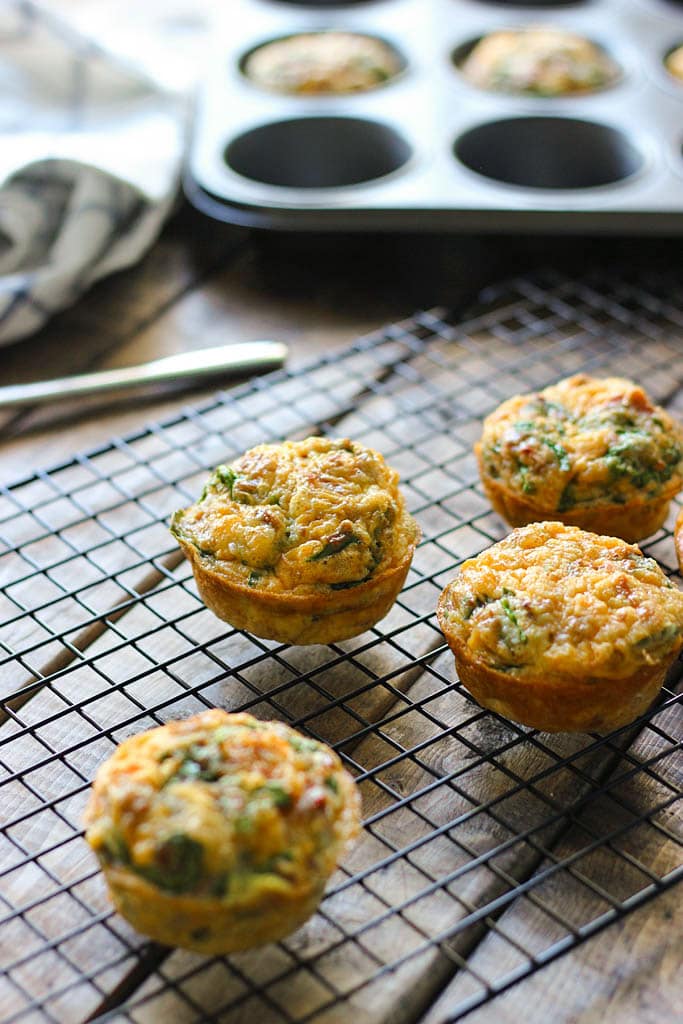A quick and easy way to get your eggs to go. Loaded with bacon bits, cheddar cheese and spinach!