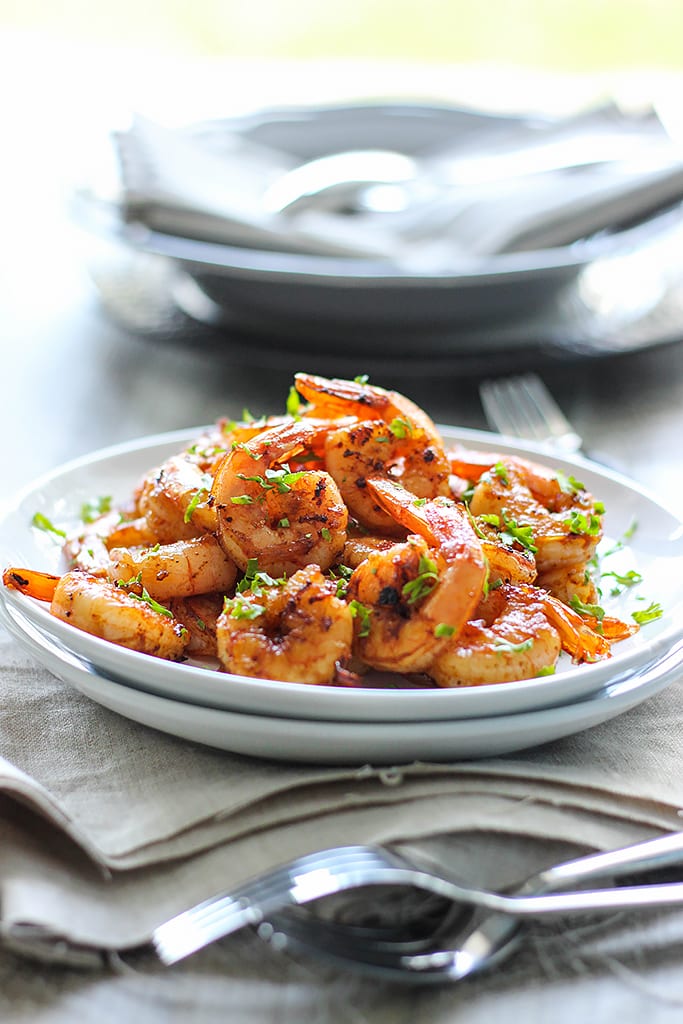 This quick and easy browned butter shrimp skillet has is smoky, sweet and savory with a buttery nutty flavor!